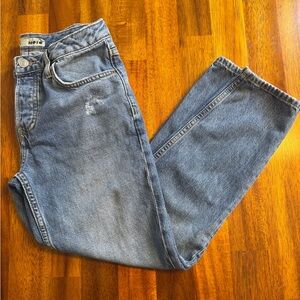 ❤️ Distressed high waist button fly moto denim jeans